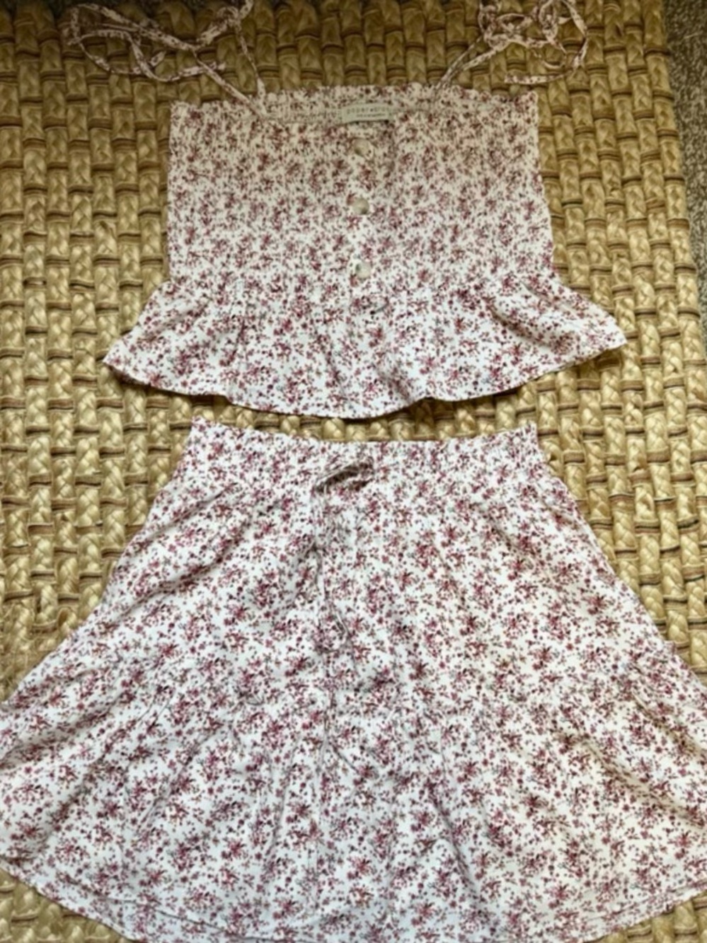 Paper Crane Cream Floral Two-Piece Accent Fabric Set with Pink Blossoms🌺